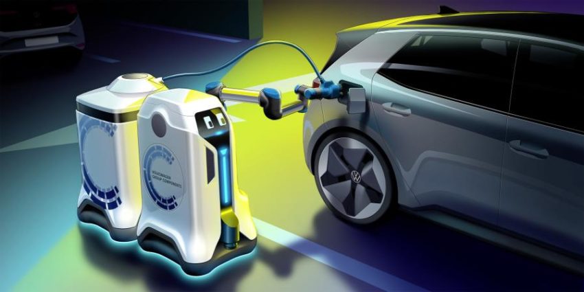 Volkswagen unveils car park of the future with robots charging cars autonomously