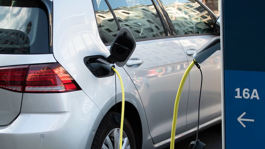 silver electric car charging