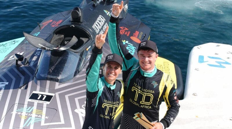 Team Drogba Global Africa has claimed its first ever victory in the all-electric E1 raceboat championship, with pilots Micah Wilkinson and Tara Pacheco dominating both Finals at the Monaco GP.