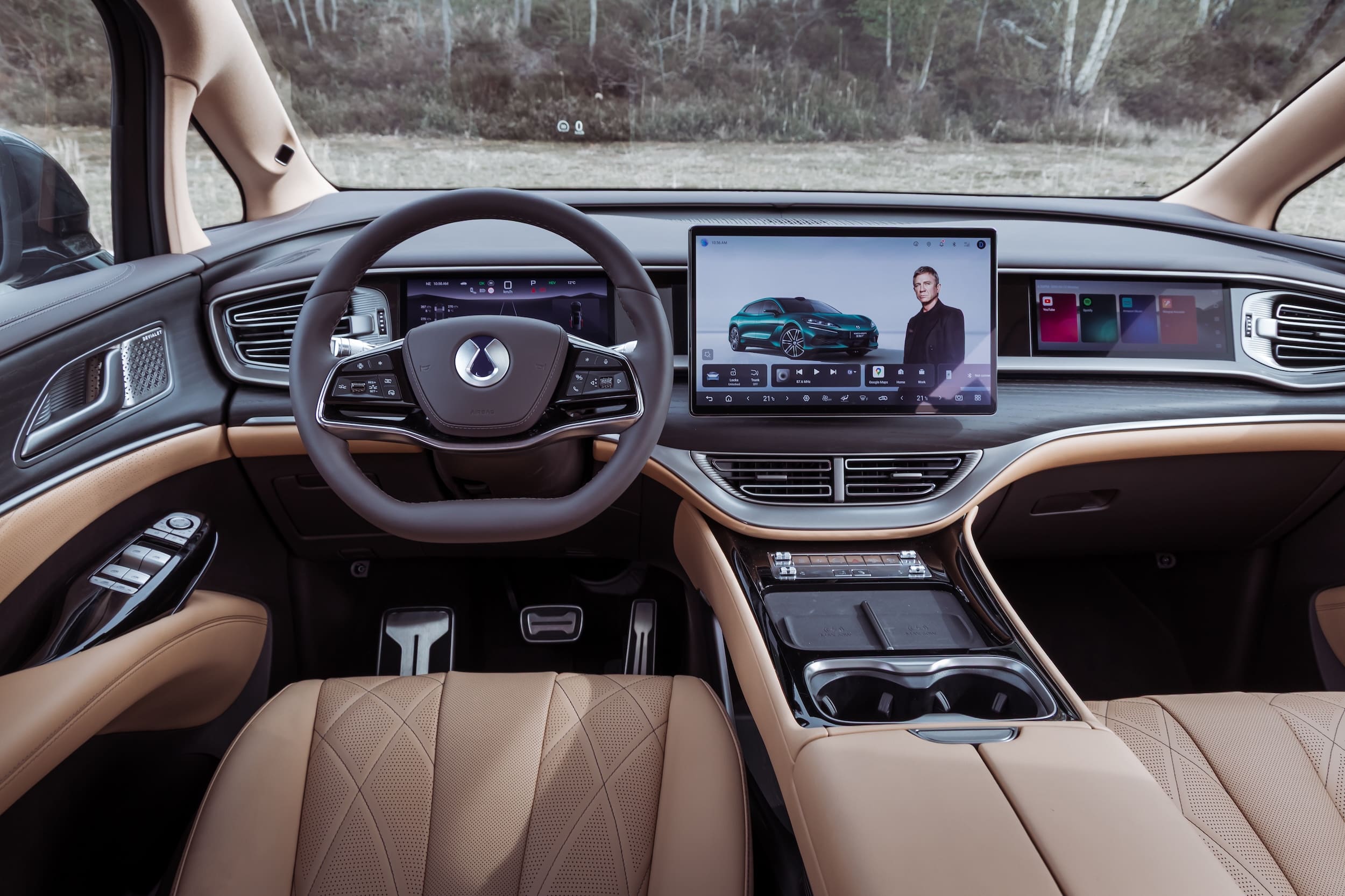 Denza D9 MPV interior with Daniel Craig